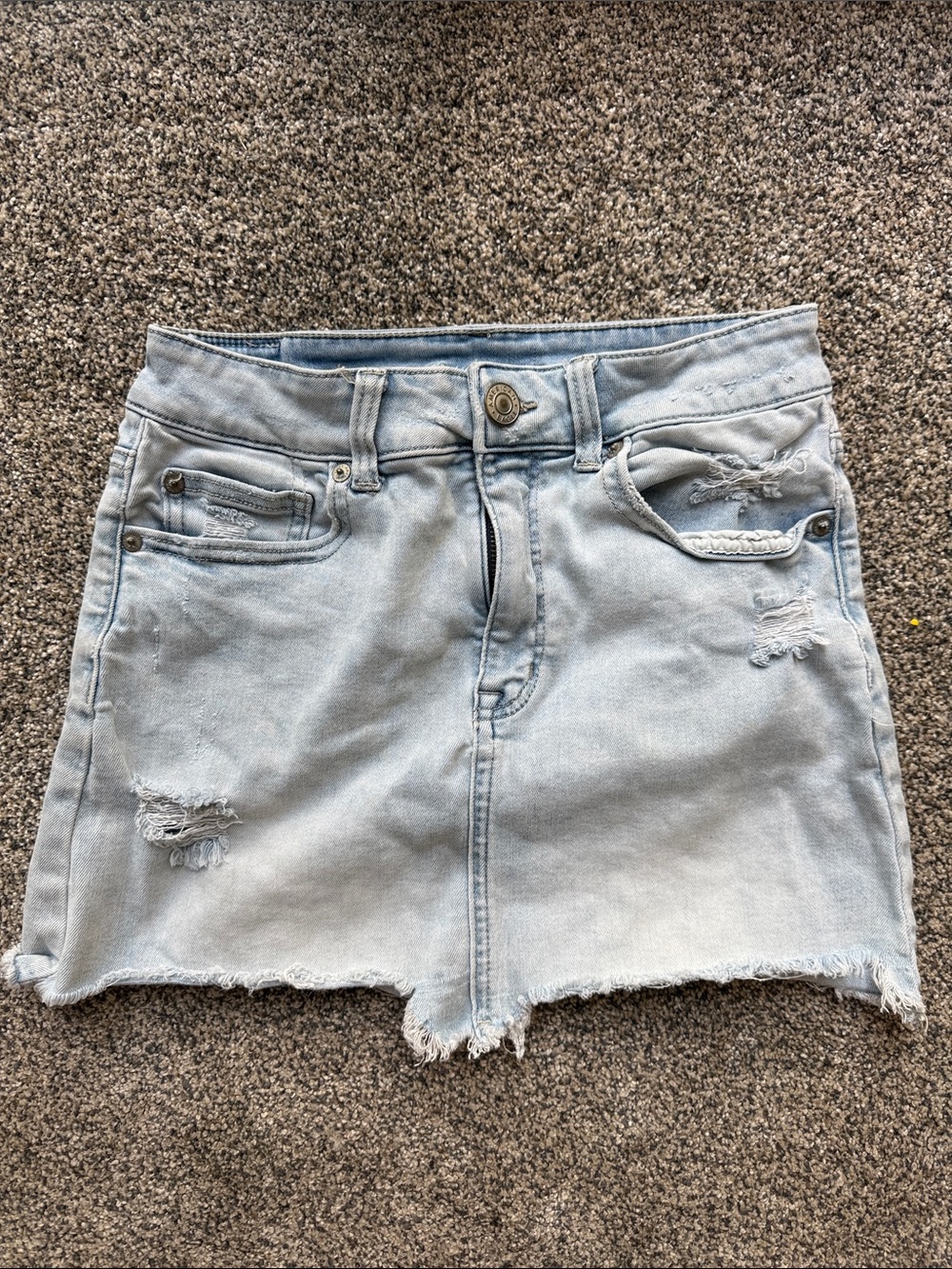 American Eagle Outfitters Light Wash Distressed Denim Mini Skirt